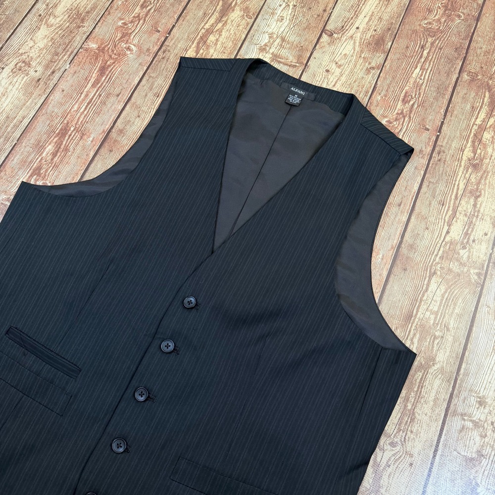 Alfani Pinstripe Suit Vest Mens Medium Black Button Front Formal